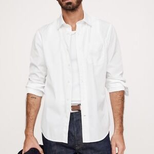 Banana Republic Standard Fit Washed Cotton Poplin Dress Shirt Men L White Soft